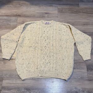 VTG Cream Wool Fisherman boxy handknit boxy sweater Scotland women’s Sz L